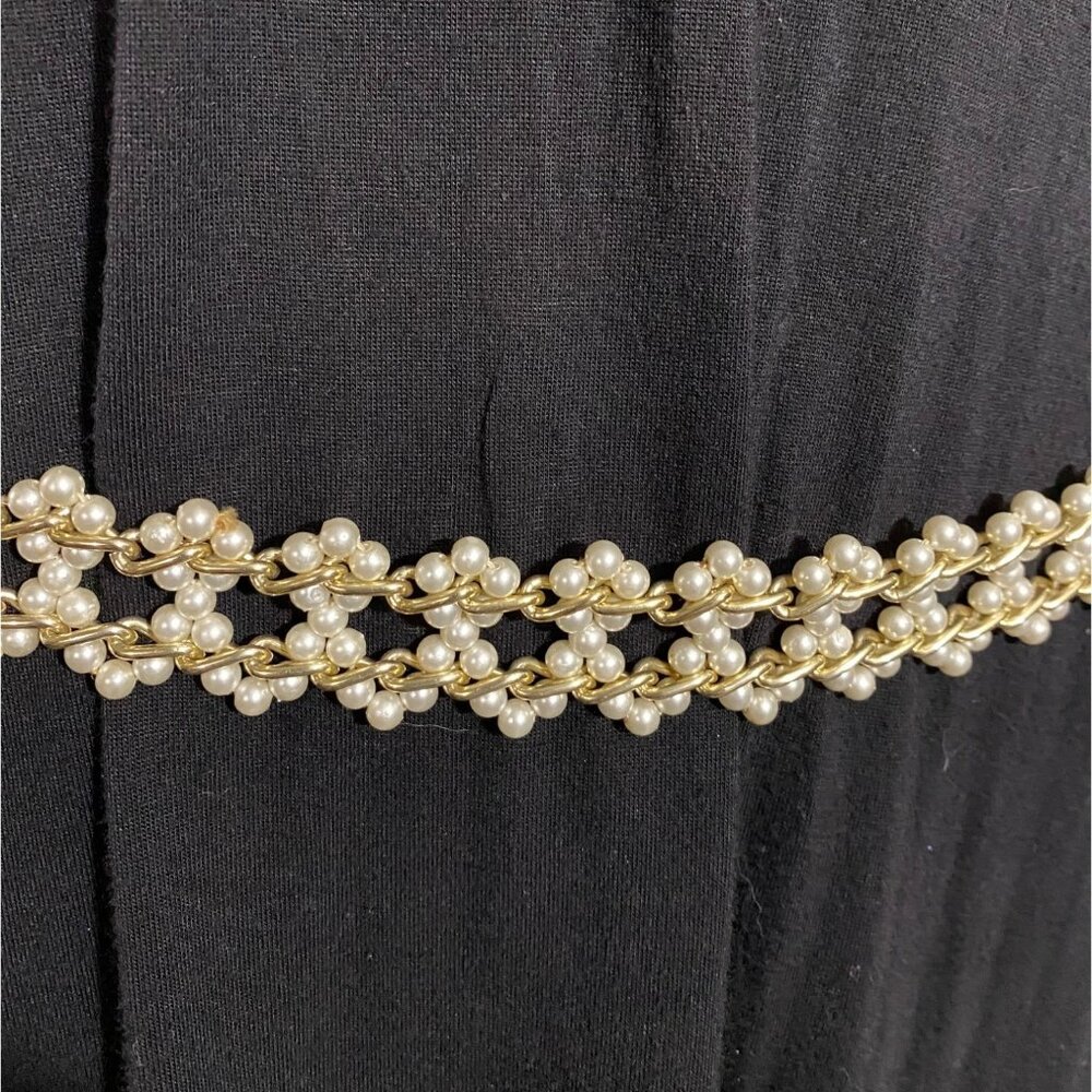 Beaded Belt Gold Tone Faux Pearl Chain Hook Closure Adjustable Fashion Accessory
